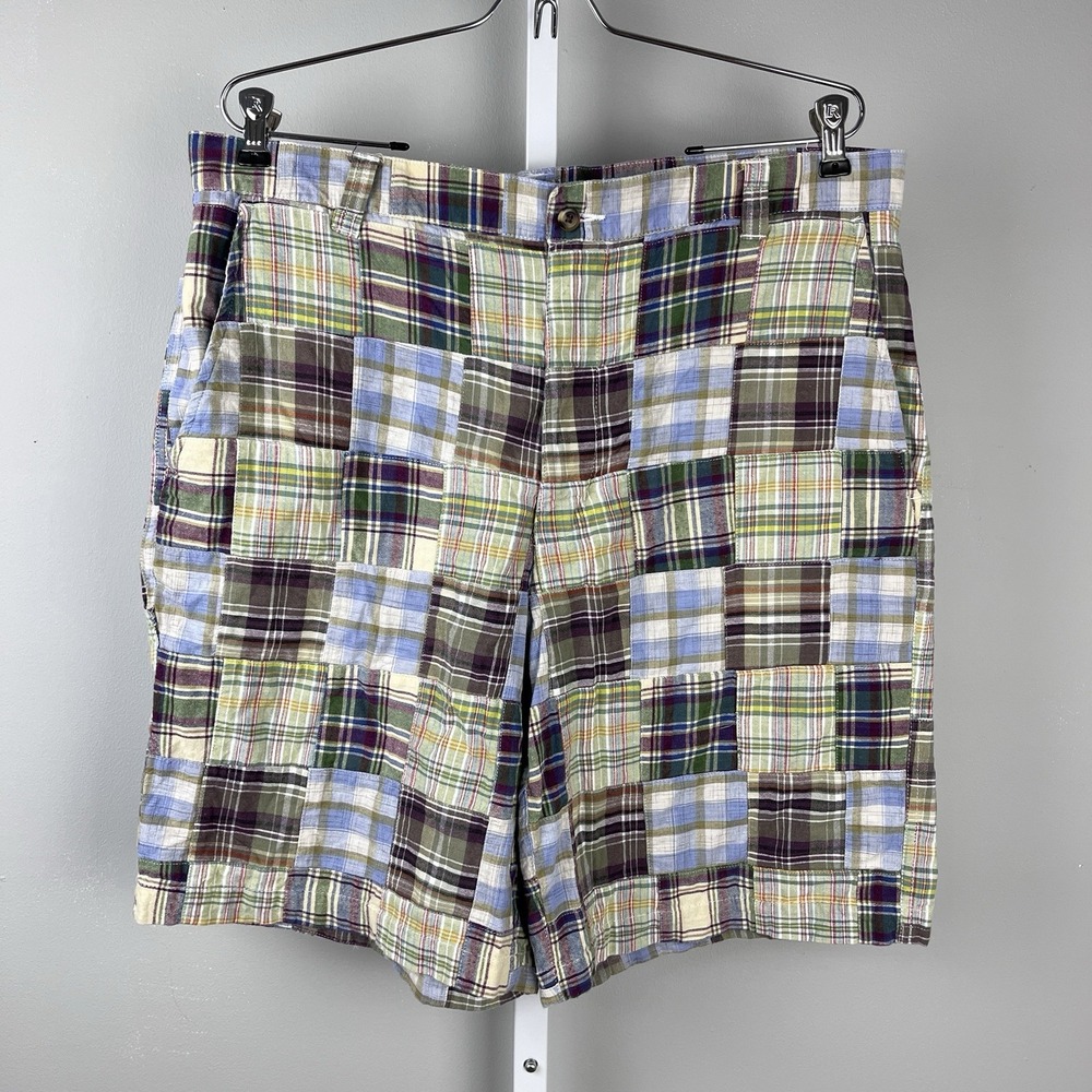 Club Room Madras Plaid Patchwork Shorts Mens 36 Preppy Classic 100% Cotton